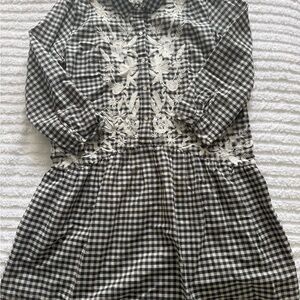 Zara Trafaluc Charcoal & White Gingham Dress with  Embroidery